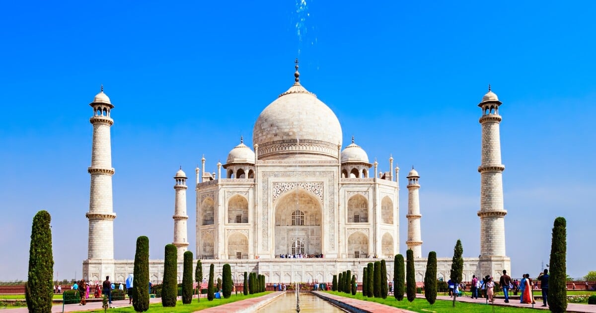 Taj Mahal in Agra with its iconic white marble dome and Mughal architecture