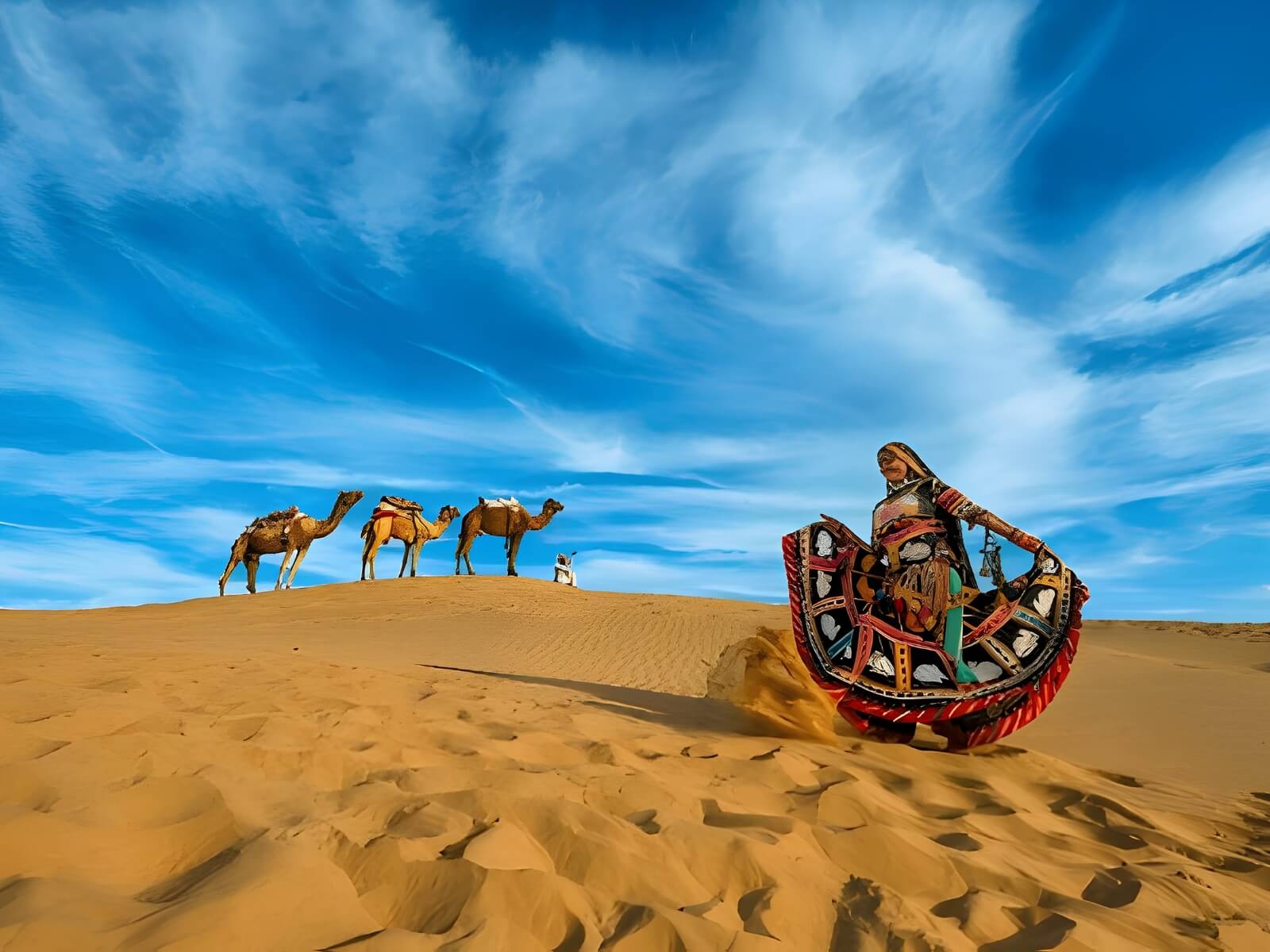 Camel safari and traditional Rajasthani folk culture in the Thar Desert
