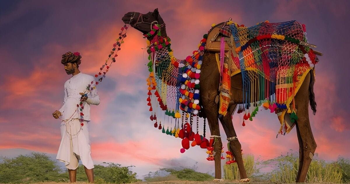 Colorful camel and traditional Rajasthani folk culture at Pushkar Rajasthan
