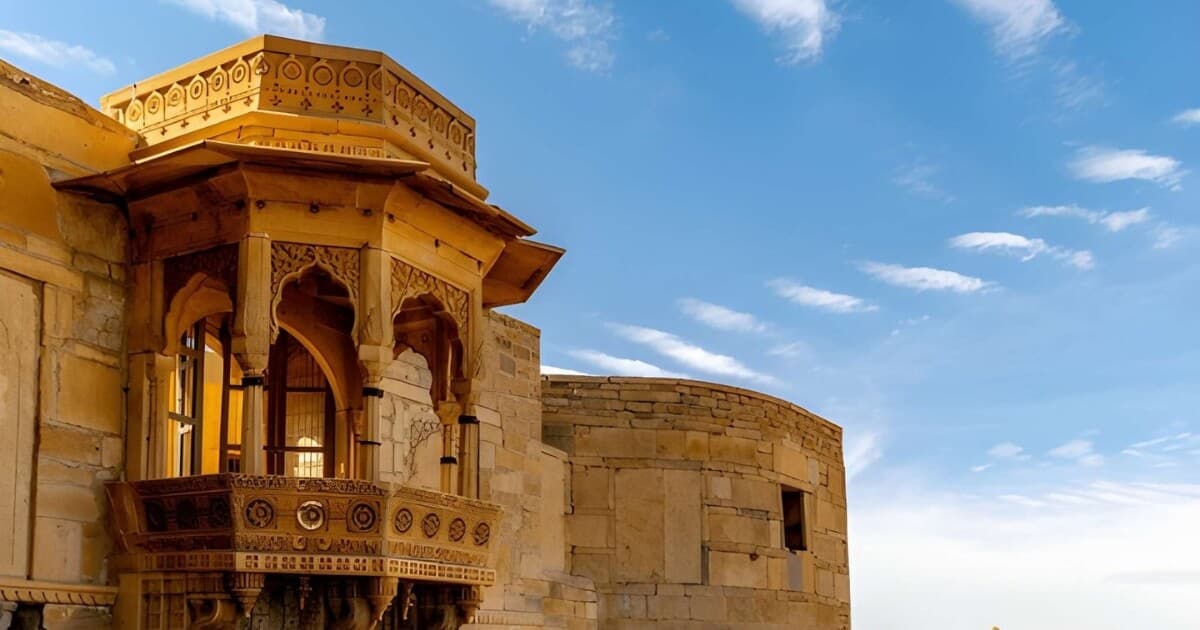 Golden sandstone architecture and historic gateway of Jaisalmer Fort Rajasthan
