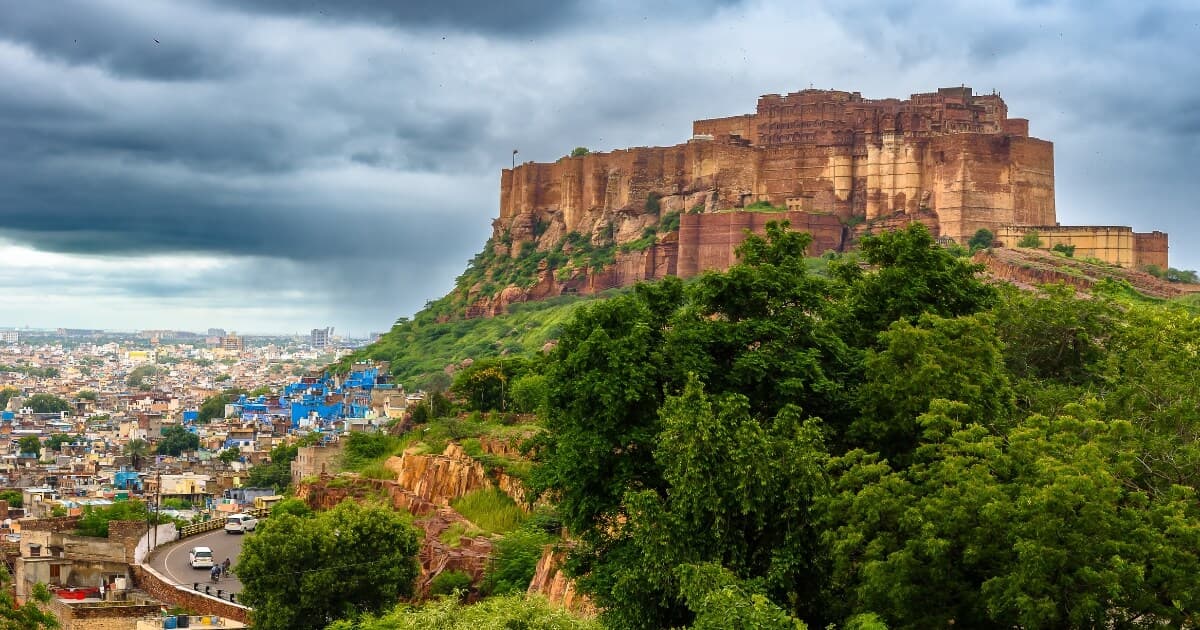 Majestic Mehrangarh Fort overlooking Jodhpur city in Rajasthan