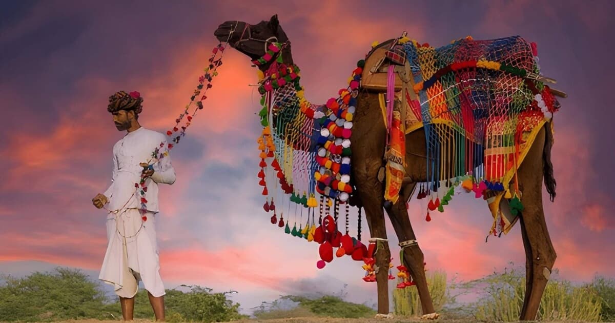 Colorful camel and traditional Rajasthani folk culture at Pushkar Rajasthan